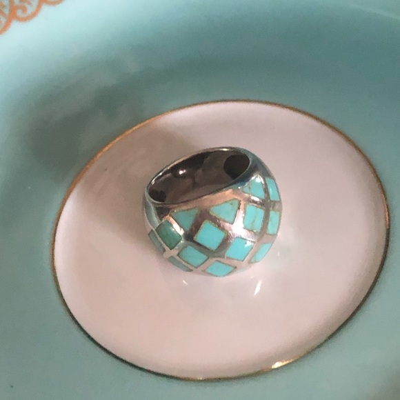 Vintage Turquoise Inlaid 925 Dome Ring - Picture 3 of 11